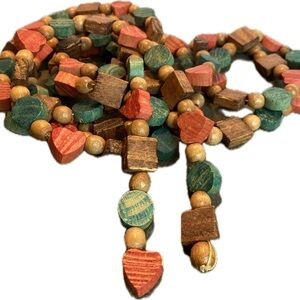Garland Wooden Beads Hearts Round Square Over 7 Feet! Homestead Country Colorful